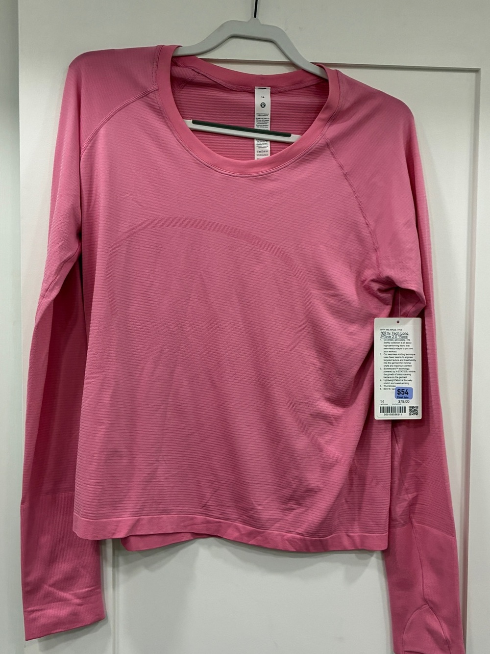 Lululemon Swiftly Tech Long Sleeve 2.0 Race Pink Size 14 NWT
